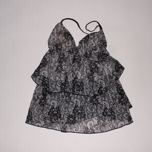 Y2K Young & Joy Black And White Racerback Tanktop With A Floral Print